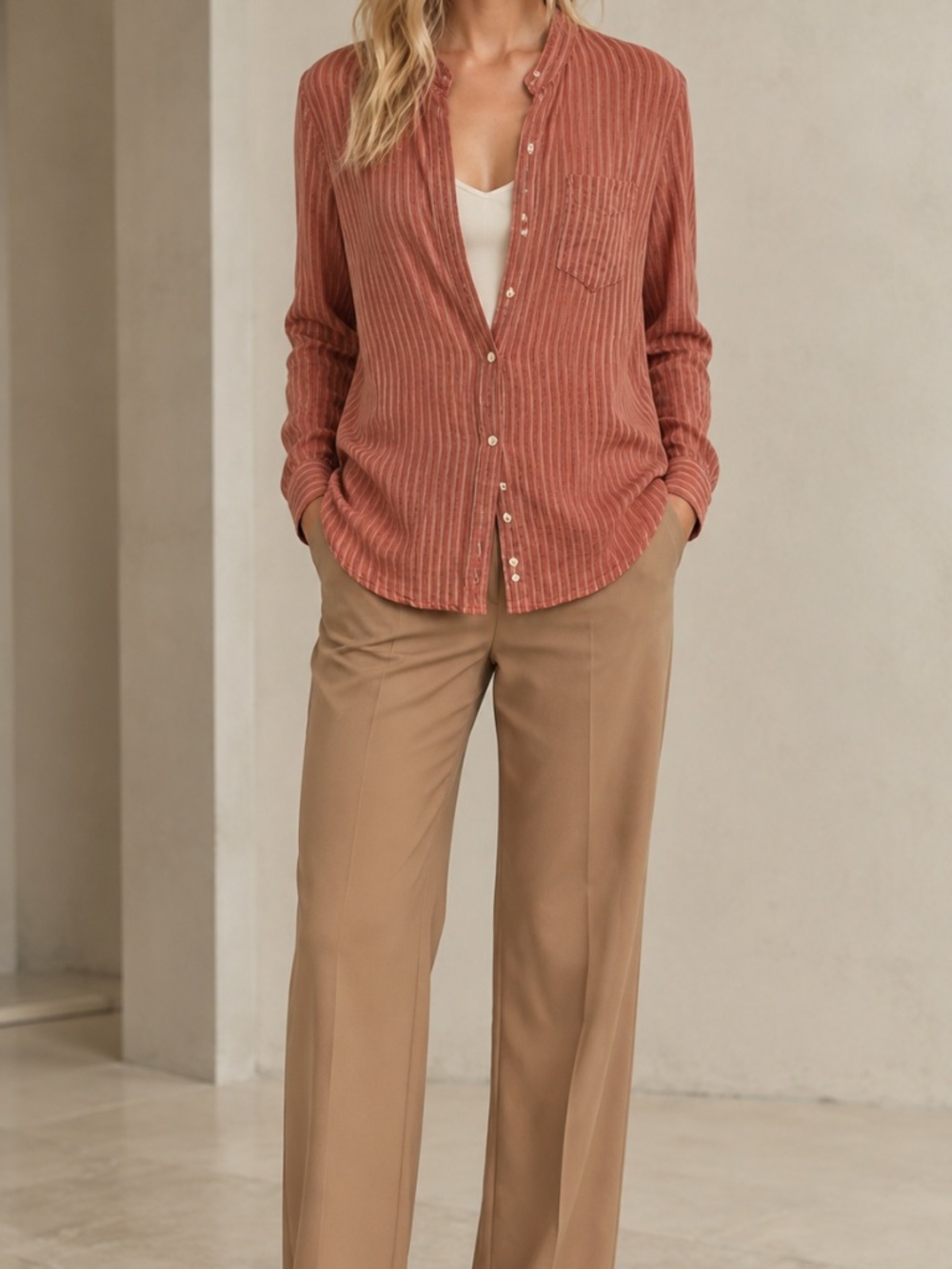 Isabel Marant Coral Stripe Button-Down Cotton Shirt - Picture 2 of 7